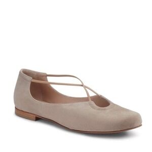 Italeau Bria Flexlite Taupe Italian Suede Ballet Flats Crisscross Strap Size 41